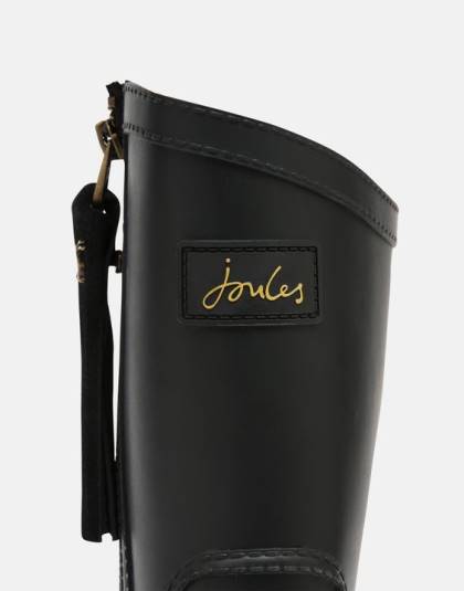 履物 jp Joules 女性 ロザリンド 交換可能なタッセル付きミッドハイトレインブーツ 本当の黒 46RH23