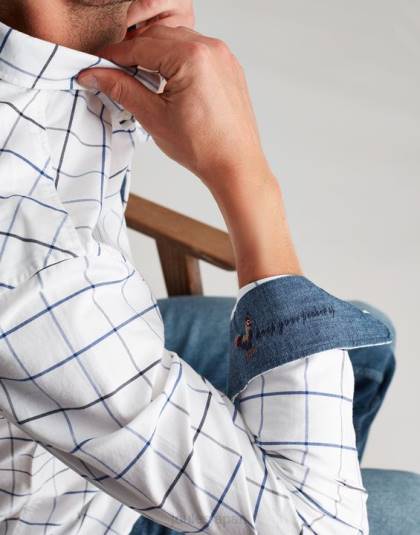 衣服 jp Joules 男性 ウェルフォード 長袖クラシックフィットチェックシャツ ホワイトチェック 46RH241