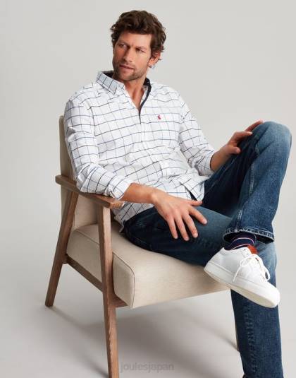 衣服 jp Joules 男性 ウェルフォード 長袖クラシックフィットチェックシャツ ホワイトチェック 46RH241