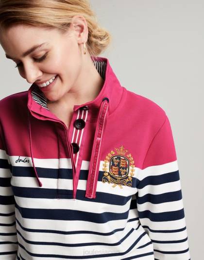 衣服 jp Joules 女性 バドミントン ソーントン ファネルネック スウェットシャツ ピンクネイビーストライプ 46RH28