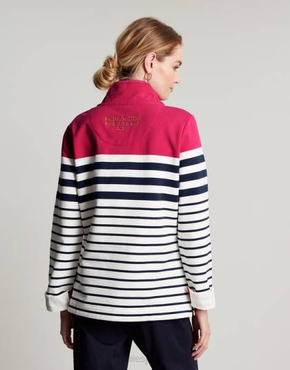 衣服 jp Joules 女性 バドミントン ソーントン ファネルネック スウェットシャツ ピンクネイビーストライプ 46RH28
