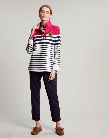 衣服 jp Joules 女性 バドミントン ソーントン ファネルネック スウェットシャツ ピンクネイビーストライプ 46RH28