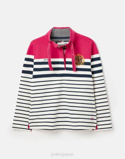 衣服 jp Joules 女性 バドミントン ソーントン ファネルネック スウェットシャツ ピンクネイビーストライプ 46RH28