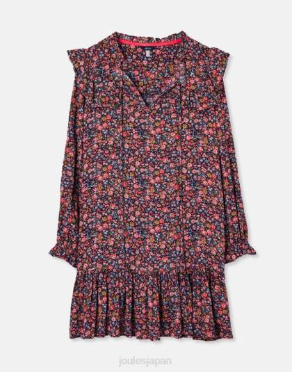 衣服 jp Joules 女性 ルビーキーホールフリルティアードチュニック ネイビーポージー 46RH30