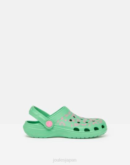 履物 jp Joules 女の子 プールスリップオン下駄 グリーンピンクヒョウ 46RH325