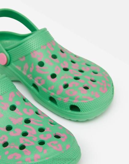 履物 jp Joules 女の子 プールスリップオン下駄 グリーンピンクヒョウ 46RH325