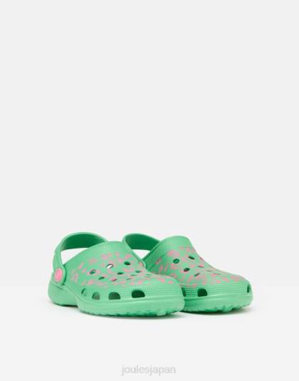 履物 jp Joules 女の子 プールスリップオン下駄 グリーンピンクヒョウ 46RH325