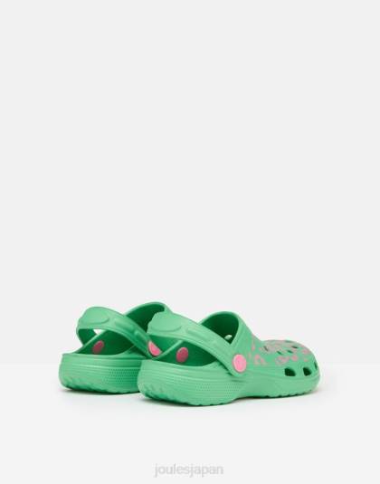 履物 jp Joules 女の子 プールスリップオン下駄 グリーンピンクヒョウ 46RH325