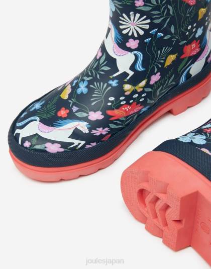履物 jp Joules 女の子 プリントレインブーツ 騎馬海軍 46RH330