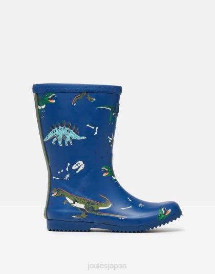 履物 jp Joules 男の子たち ロールアップ可能なフレキシブルプリントレインブーツ 青い恐竜 46RH386