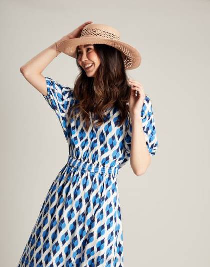 衣服 jp Joules 女性 ロシェルドレス 青いイカット 46RH48