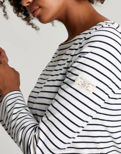 衣服 jp Joules 女性 ハーバー長袖ジャージトップ クリームネイビーストライプ 46RH53