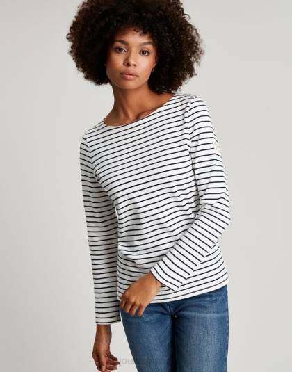 衣服 jp Joules 女性 ハーバー長袖ジャージトップ クリームネイビーストライプ 46RH53