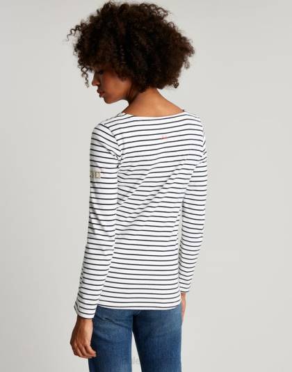 衣服 jp Joules 女性 ハーバー長袖ジャージトップ クリームネイビーストライプ 46RH53
