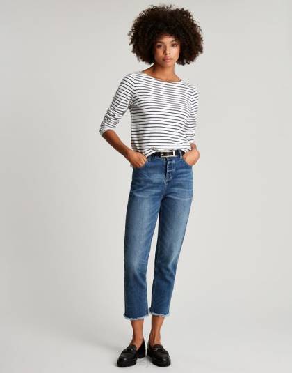 衣服 jp Joules 女性 ハーバー長袖ジャージトップ クリームネイビーストライプ 46RH53