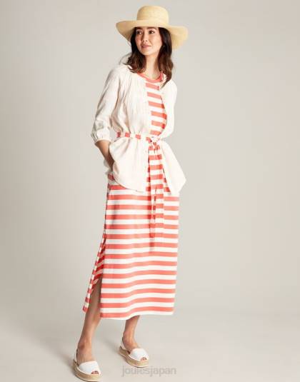 衣服 jp Joules 女性 パロマジャージーロングドレス ピンクのストライプ 46RH55