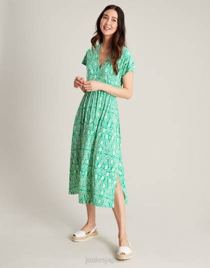 衣服 jp Joules 女性 ニアジャージドレス 緑の花 46RH56