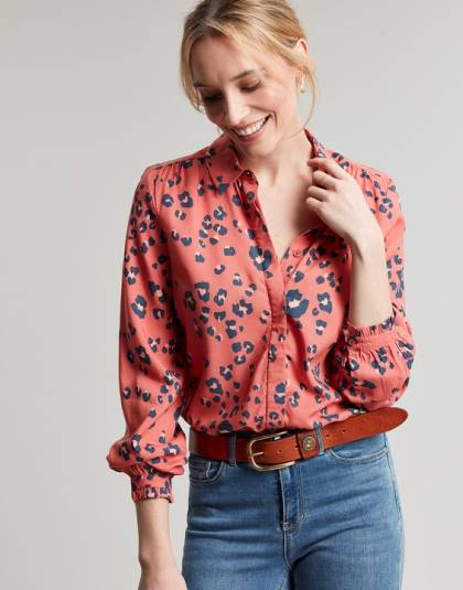 衣服 jp Joules 女性 カリーナ コンシールドプラケットシャツ 赤いヒョウ 46RH59