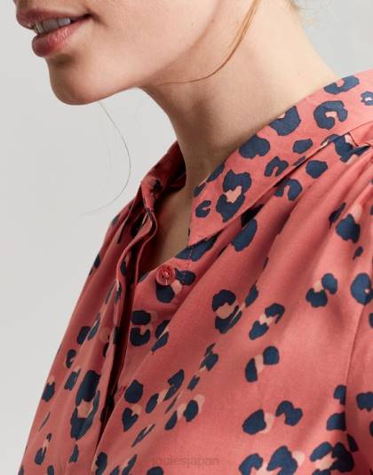 衣服 jp Joules 女性 カリーナ コンシールドプラケットシャツ 赤いヒョウ 46RH59