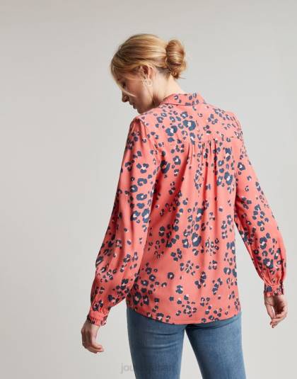 衣服 jp Joules 女性 カリーナ コンシールドプラケットシャツ 赤いヒョウ 46RH59