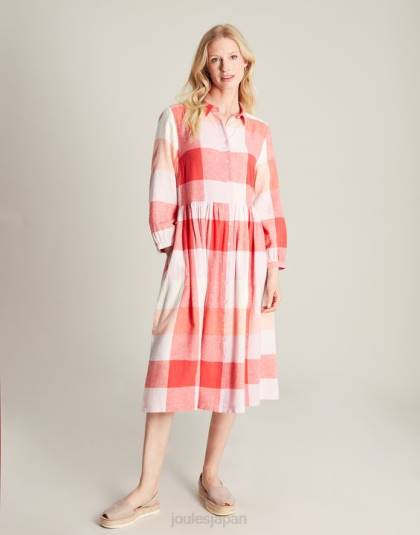 衣服 jp Joules 女性 フェイ リラックスフィット シャツドレス ピンクチェック 46RH7