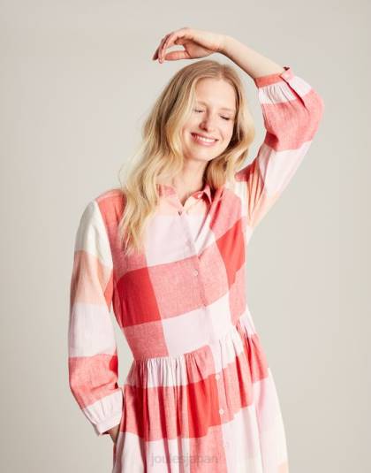 衣服 jp Joules 女性 フェイ リラックスフィット シャツドレス ピンクチェック 46RH7