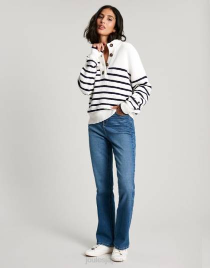 衣服 jp Joules 女性 厚手のセーターを通した入り江のボタン ネイビークリームストライプ 46RH90