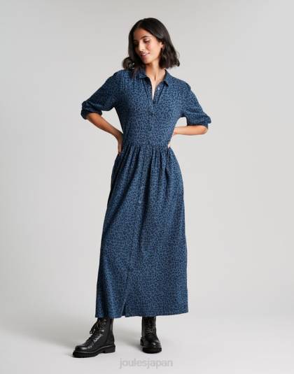 衣服 jp Joules 女性 ノバジャージー ミディシャツドレス 青いヒョウ 46RH94