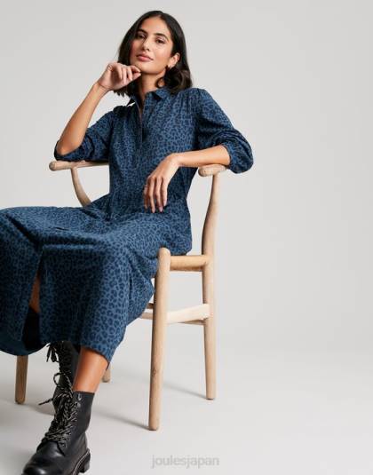 衣服 jp Joules 女性 ノバジャージー ミディシャツドレス 青いヒョウ 46RH94