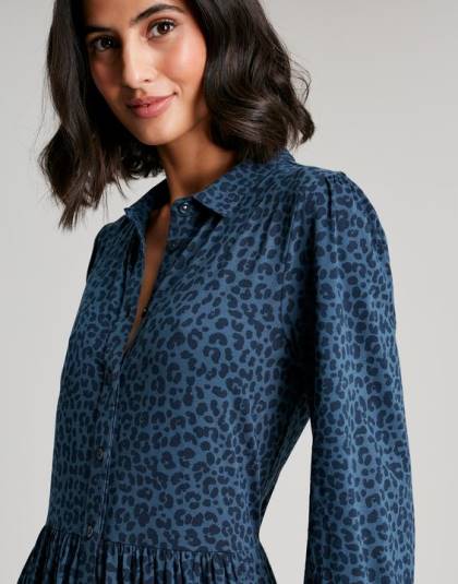 衣服 jp Joules 女性 ノバジャージー ミディシャツドレス 青いヒョウ 46RH94