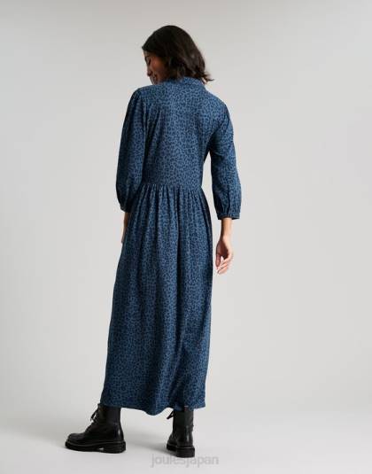 衣服 jp Joules 女性 ノバジャージー ミディシャツドレス 青いヒョウ 46RH94