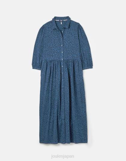 衣服 jp Joules 女性 ノバジャージー ミディシャツドレス 青いヒョウ 46RH94