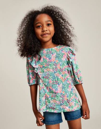 衣服 jp Joules 女の子 ローレン ウーブン フリル トップ 5-12 歳 マルチディッシー 46RH257
