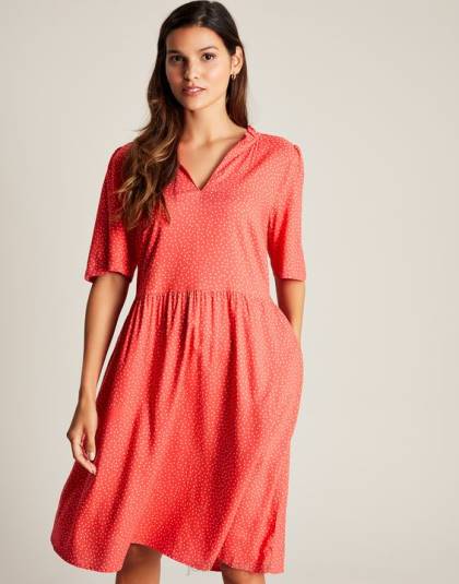 衣服 jp Joules 女性 Lotty フリルネックショートドレス 赤い点 46RH97