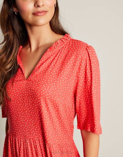 衣服 jp Joules 女性 Lotty フリルネックショートドレス 赤い点 46RH97