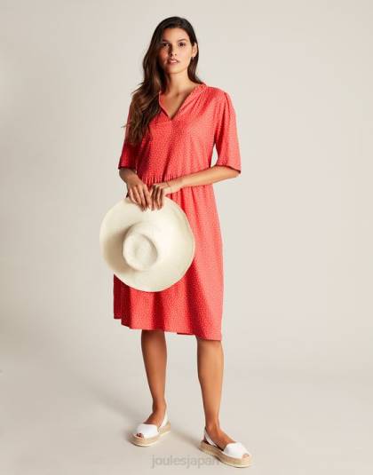 衣服 jp Joules 女性 Lotty フリルネックショートドレス 赤い点 46RH97