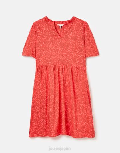 衣服 jp Joules 女性 Lotty フリルネックショートドレス 赤い点 46RH97