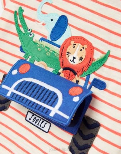 衣服 jp Joules 赤ちゃん テート アートワーク T シャツ 0 ～ 3 歳 赤い縞模様のトラック 46RH401