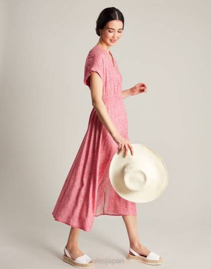 衣服 jp Joules 女性 アビゲイル V ネックドレス ホットピンクの柳のスポット 46RH96