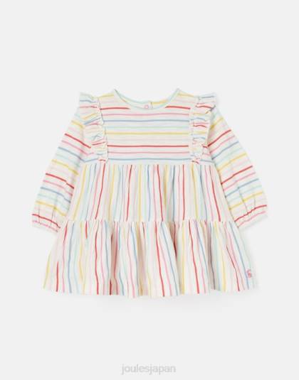 衣服 jp Joules 女の子 iola 長袖ティアードドレス 0-3歳 マルチストライプ 46RH421