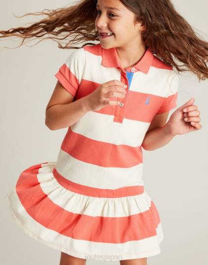 衣服 jp Joules 女の子 orla 半袖ポロドレス 2-12 歳 サンゴストライプ 46RH262
