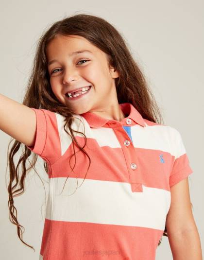 衣服 jp Joules 女の子 orla 半袖ポロドレス 2-12 歳 サンゴストライプ 46RH262