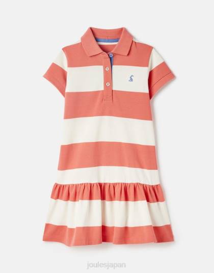 衣服 jp Joules 女の子 orla 半袖ポロドレス 2-12 歳 サンゴストライプ 46RH262