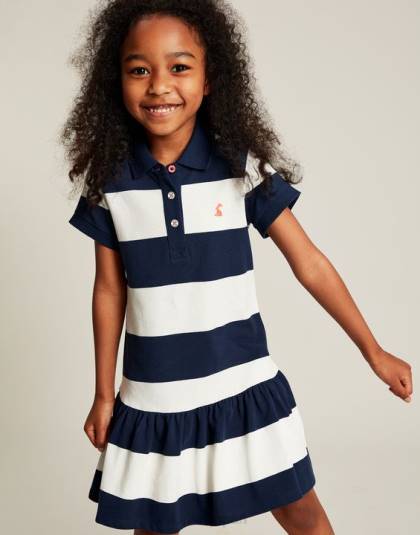 衣服 jp Joules 女の子 orla 半袖ポロドレス 2-12 歳 ネイビークリームストライプ 46RH310