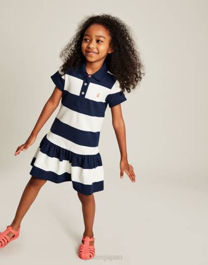 衣服 jp Joules 女の子 orla 半袖ポロドレス 2-12 歳 ネイビークリームストライプ 46RH310