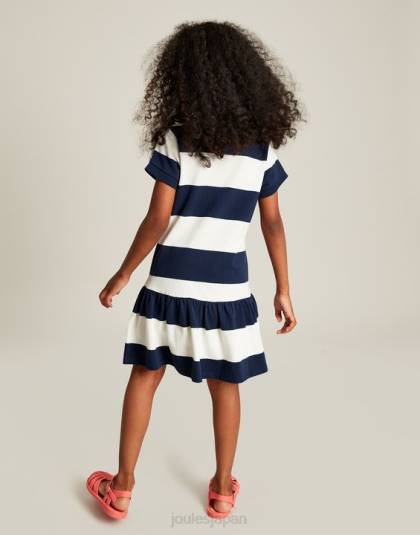 衣服 jp Joules 女の子 orla 半袖ポロドレス 2-12 歳 ネイビークリームストライプ 46RH310