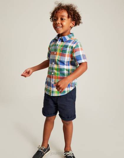 衣服 jp Joules 男の子たち サーク 半袖チェックオックスフォードシャツ 2-12歳 ブルーチェック 46RH354