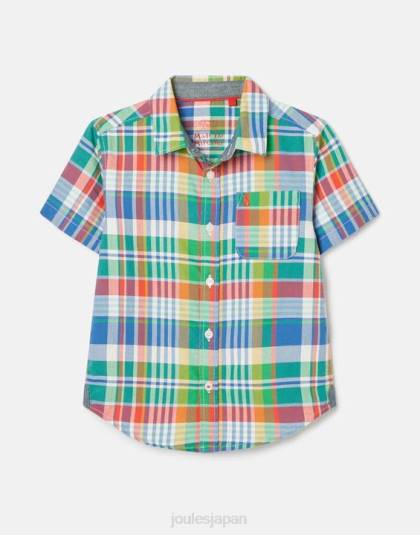 衣服 jp Joules 男の子たち サーク 半袖チェックオックスフォードシャツ 2-12歳 ブルーチェック 46RH354