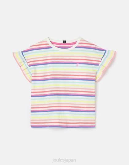 衣服 jp Joules 女の子 フリルサイド半袖フリルTシャツ 2-12歳 マルチストライプ 46RH258