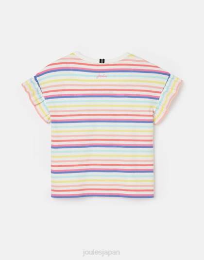 衣服 jp Joules 女の子 フリルサイド半袖フリルTシャツ 2-12歳 マルチストライプ 46RH258